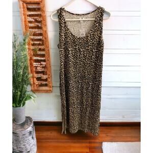 J. Crew Black & Brown Leopard Cheetah Print Sleeveless‎ Long Dress -SIZE Large